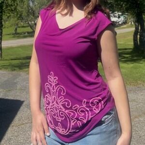 First glance vintage early 2000s beaded mcbling y2k purple top size large